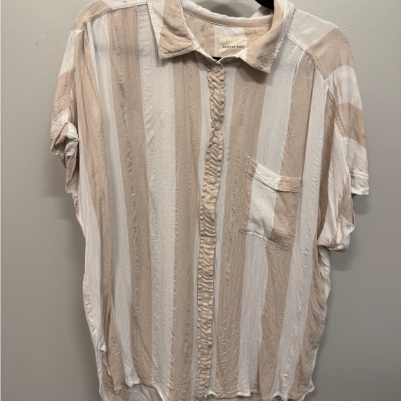 American Eagle Outfitters Slightly Sheer Gauzy Striped Button Down Shirt XL EUC - Picture 4 of 8